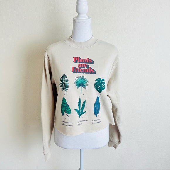 Might Fine Cream Plants Are Friends Graphic Cropped Sweatshirt Top - Picture 1 of 11